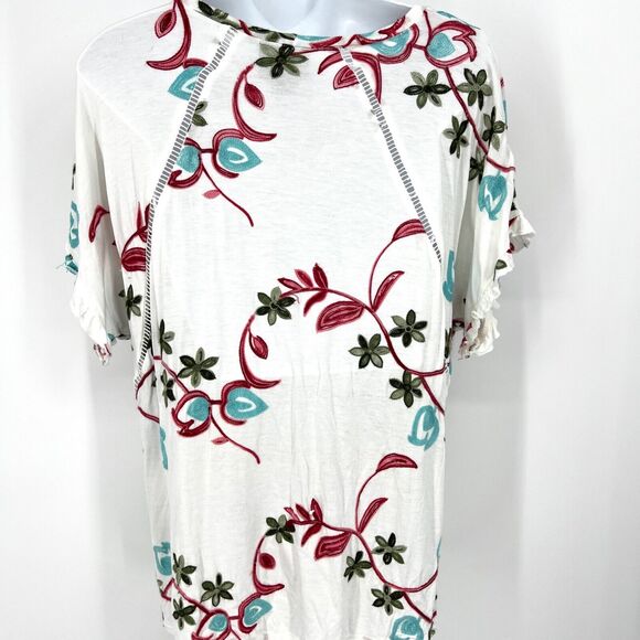 Liv Los Angeles Flutter Short Sleeve Floral Embroidered Top XL - Picture 3 of 7